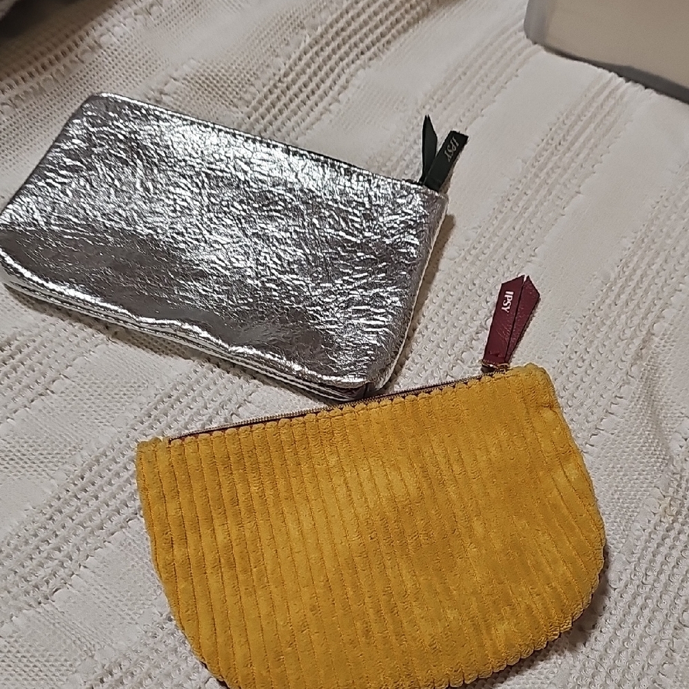Ipsy Silver and Yellow (2) Pouch Set